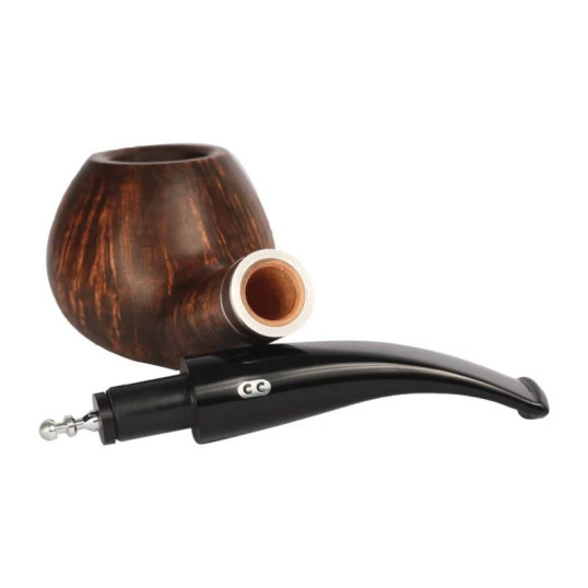 Chacom Complice 871 matt barna színű hanga gyökér pipa hajlitott szárral - Dupla ezüst színű gyűrűvel
