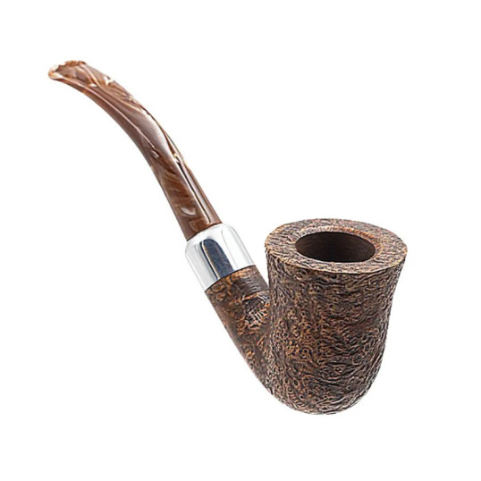 Chacom Chambord Sablée barna színű rusztikolt, dublin formájú, briar gyökér pipa, krém színű akril szárral, ezüst színű gyűrűvel