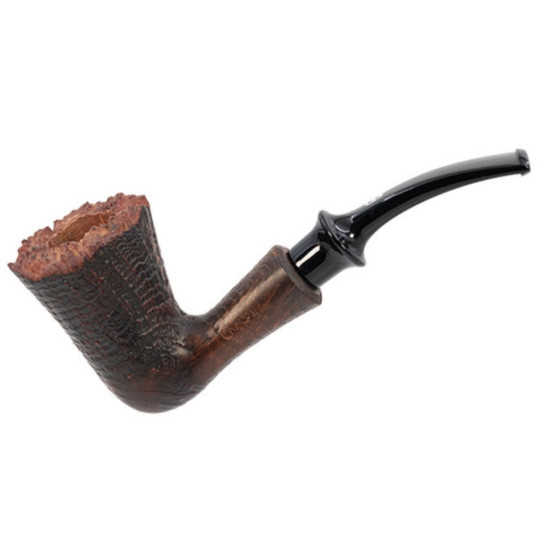 Chacom Fleur Sablee "Virágpipa" rusztikolt, barna színű, dublin formájú, briar gyökér pipa, fekete színű vulkaint szárral