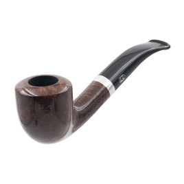 Chacom Hybride polírozott briar pipa, enyhén hajlított szárral, ezüst színű gyűrvel