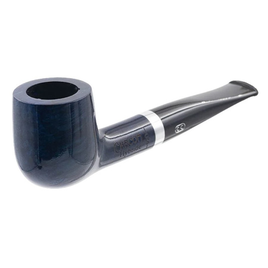 Chacom Hybride Bleue sötétkék színű polírozott briar pipa, egynes szárral, ezüst színű gyűrvel