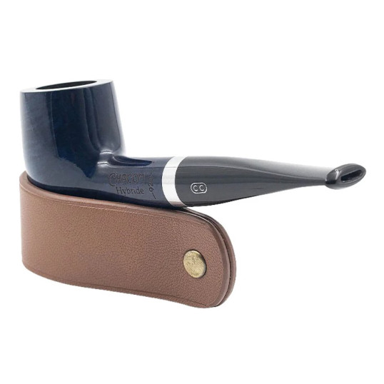 Chacom Hybride Bleue sötétkék színű polírozott briar pipa, egynes szárral, ezüst színű gyűrvel