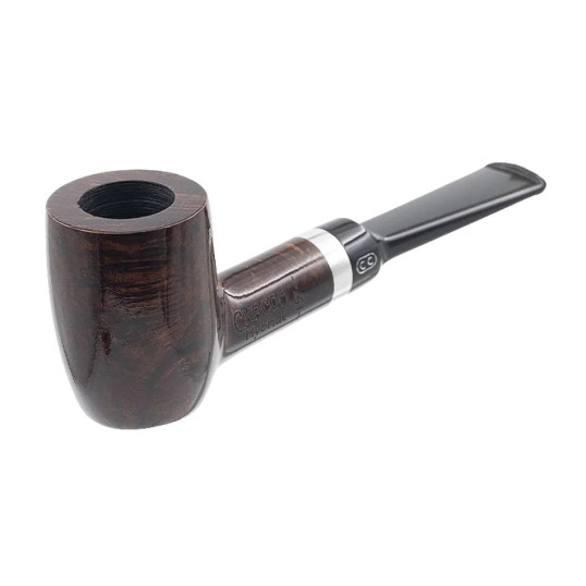 Chacom Hybride Brune polírozott poker típusú hanga gyökér pipa, egyenes nyerges szárral, ezüst színű gyűrvel