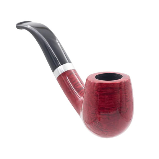 Chacom Hybride Rouge piros színű polírozott briar pipa, hajlított szárral, ezüst színű gyűrvel