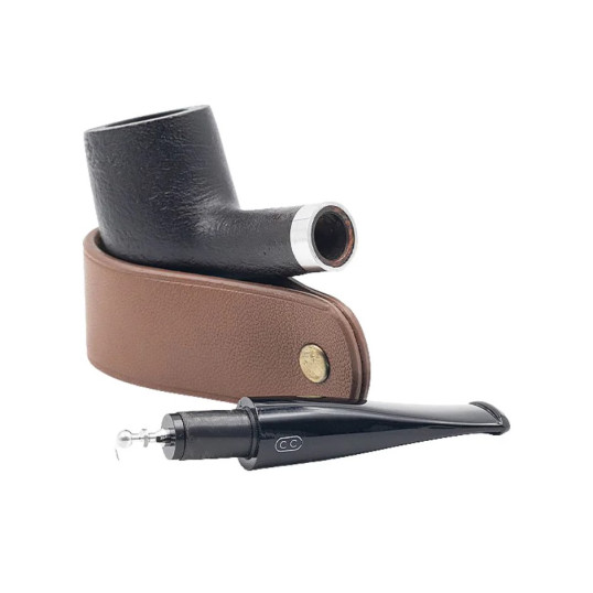 Chacom Hybride Sablee rusztikolt hanga gyökér pipa, egynes szárral, ezüst színű gyűrvel