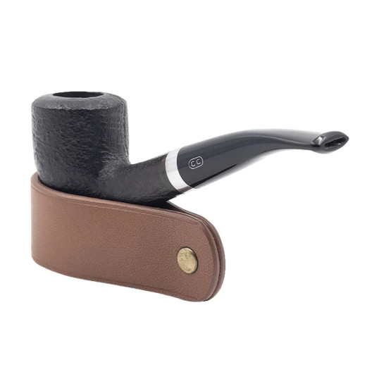 Chacom Hybride Sablee homokfúvott briar pipa, enyhén hajlított szárral, ezüst színű gyűrvel