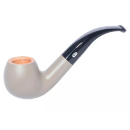 Chacom Laquée Grise, apple formájú, matt szürke, festett hanga gyökér pipa, hajlított fekete akril szárral