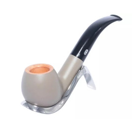 Chacom Laquée Grise, apple formájú, matt szürke, festett hanga gyökér pipa, hajlított fekete akril szárral