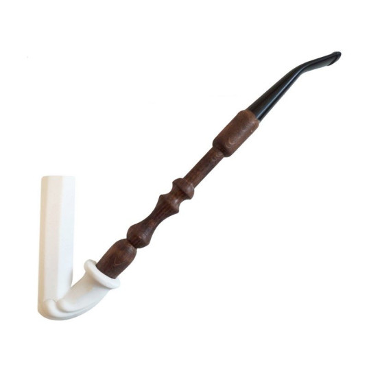 Matt fehér tradicionális magyar porcelán pipa, kéz mintával fából készült szárral - 2