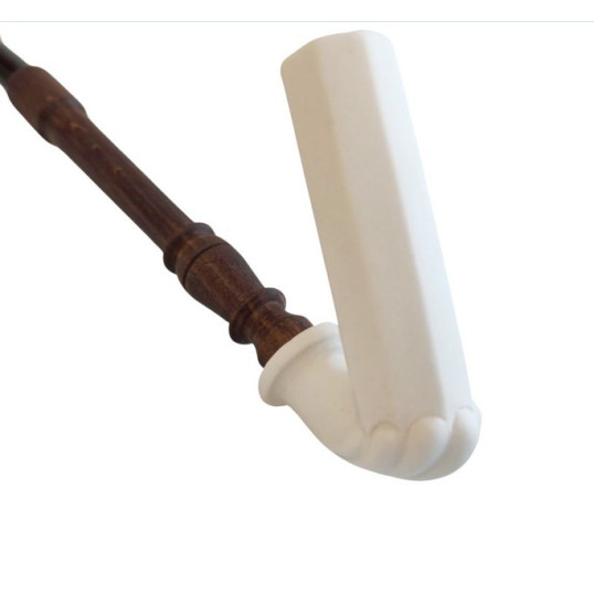 Matt fehér tradicionális magyar porcelán pipa, kéz mintával fából készült szárral - 2