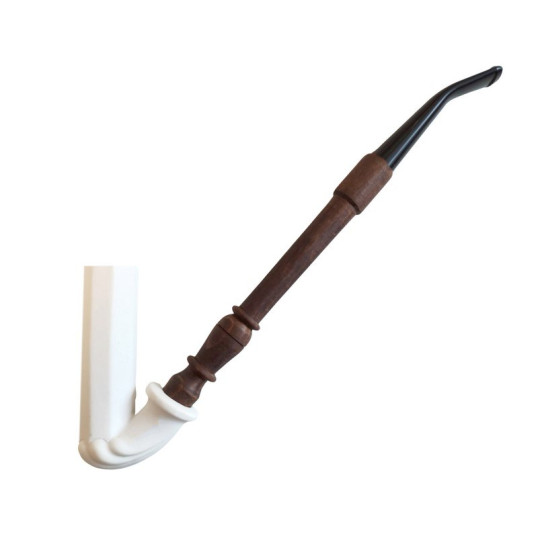 Matt fehér tradicionális magyar porcelán pipa, kéz mintával fából készült szárral - 2