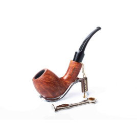 Lorenzo VIP Natural Bruyer gyökér pipa barna színű 9mm filter, enyhén hajlított nyerges akril szopókával - billiard - OUTLET