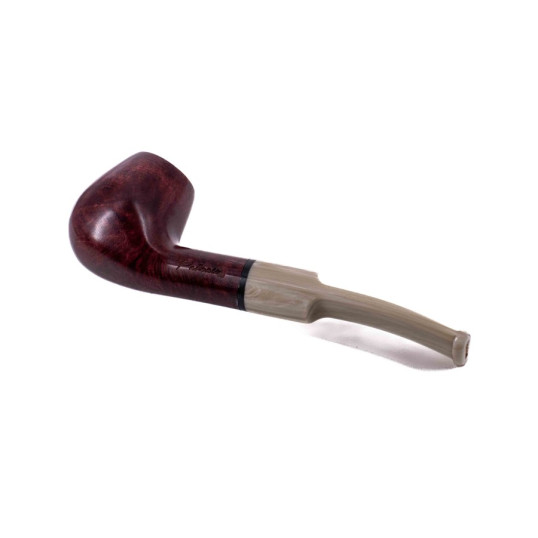 Padonio Line 3, vörösesbarna színű hangagyökér pipa, enyhén hajlított szárral, akril csutorával és fekete gyűrűvel - 4