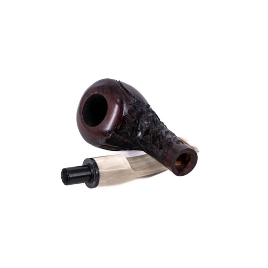 Padonio Panel Rustic , sötétbarna színű bruyer pipa, hajlított szárral, akril csutorával és fekete gyűrűvel - 2
