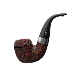 Peterson Sherlock Holmes Baskerville Sandblast P-Lip rusztikolt vörösesbarna színű hanga gyökér pipa 9mm filterrel bent típusú hajlított szárral