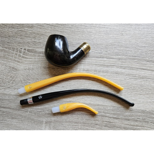 Rattray’s Bagpiper Grey Yellow Bent Apple pipa 2 szárral + ajándék fekete hosszú szárral – 9 mm filteres