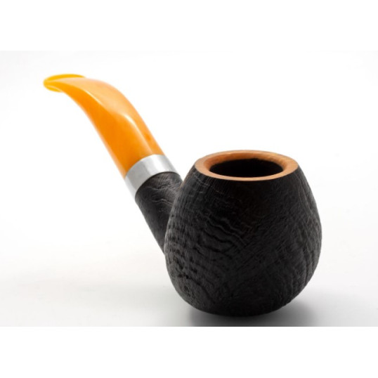 Rattray s Samhain Sandblast Yellow, fekete színű homokfúvott briar pipa 9mm-es filterrel, hajlított pipaszárral
