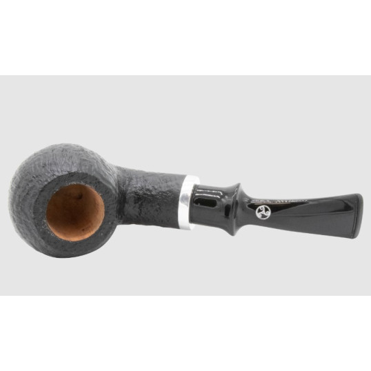 Rattray s LTD Sandblast, fekete színű homokfúvott briar pipa 9mm-es filterrel, hajlított pipaszárral