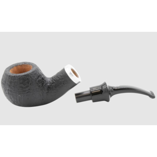 Rattray s LTD Sandblast, fekete színű homokfúvott briar pipa 9mm-es filterrel, hajlított pipaszárral