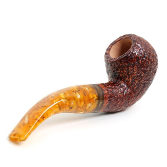Savinelli Miele 642 Rusticata hanga gyökér pipa 9mm filterrel, borostyán sárga színű csutorával és hajlított szárral