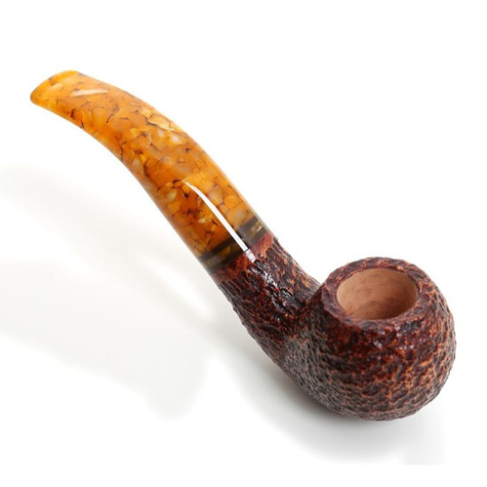 Savinelli Miele 642 Rusticata hanga gyökér pipa 9mm filterrel, borostyán sárga színű csutorával és hajlított szárral