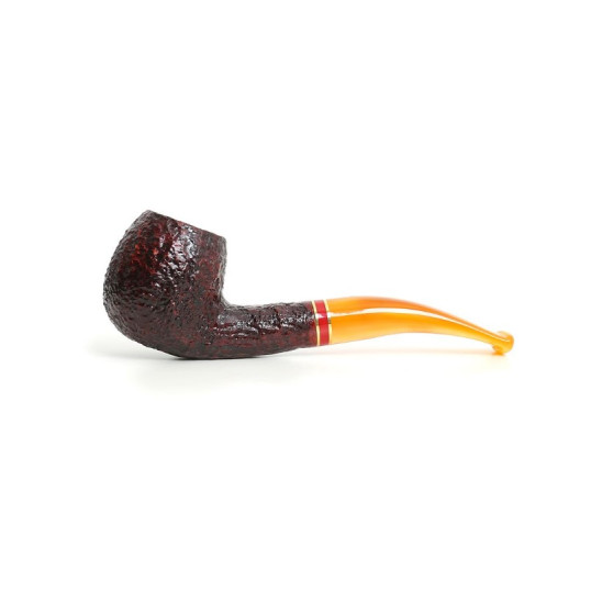 Savinelli St. Nicholas 2024 - 626 hanga gyökér pipa, 9 mm filter, borostyán sárga színű akril enyhén hajlított szár, arany-piros színű gyűrű