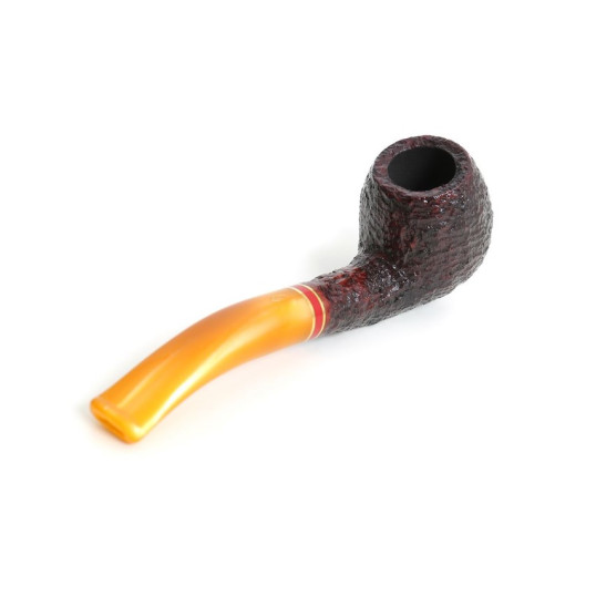 Savinelli St. Nicholas 2024 - 626 hanga gyökér pipa, 9 mm filter, borostyán sárga színű akril enyhén hajlított szár, arany-piros színű gyűrű