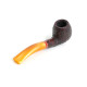 Savinelli St. Nicholas 2024 - 626 hanga gyökér pipa, 9 mm filter, borostyán sárga színű akril enyhén hajlított szár, arany-piros színű gyűrű
