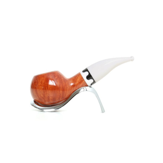 Savinelli Balanzone Liscia Naturale 320 hanga gyökér pipa 9mm filterrel - Fehér színű csutorával és enyhén hajlított szárral