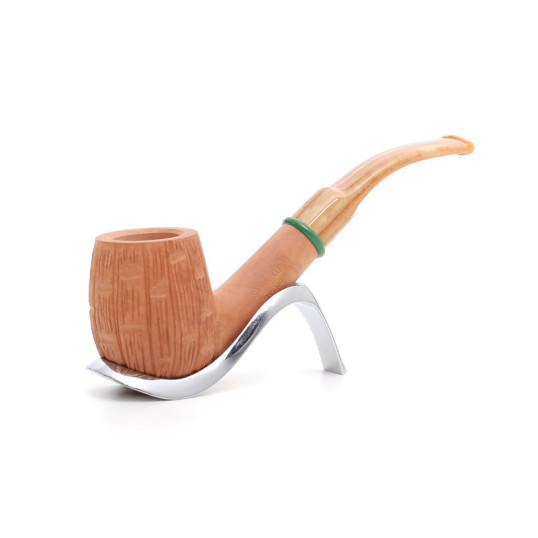 Savinelli Bamboo Rusticated 607 Billiard Bent hanga gyökér pipa 9mm filterrel - Világosbarna csutorával és hajlított szárral