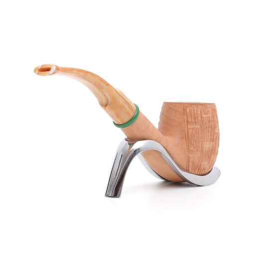 Savinelli Bamboo Rusticated 607 Billiard Bent hanga gyökér pipa 9mm filterrel - Világosbarna csutorával és hajlított szárral