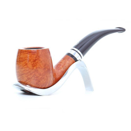 Savinelli Minerva Liscia Nature 601 hanga gyökér pipa, 9 mm filter, sima világos, természetes barna, akril hajlított szár, dupla ezüst színű gyűrű