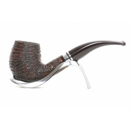 Savinelli Minerva Rusticata Marrone 601 hanga gyökér pipa, 9 mm filter, rusztikos barna felület, akril hajlított szár, dupla ezüst színű gyűrű