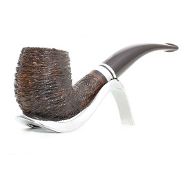 Savinelli Minerva Rusticata Marrone 601 hanga gyökér pipa, 9 mm filter, rusztikos barna felület, akril hajlított szár, dupla ezüst színű gyűrű