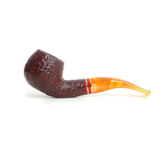 Savinelli St. Nicholas 2024 - 646 hanga gyökér pipa, 9 mm filter, borostyán sárga színű akril enyhén hajlított szár, arany-piros színű gyűrű