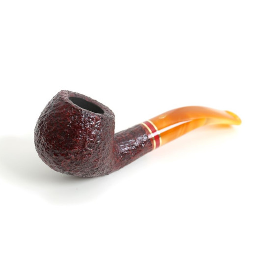 Savinelli St. Nicholas 2024 - 646 hanga gyökér pipa, 9 mm filter, borostyán sárga színű akril enyhén hajlított szár, arany-piros színű gyűrű