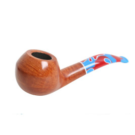 Savinelli Colombina Liscia Naturale 673 hanga gyökér pipa 9 mm filterrel, kék-piros-fehér mintázatú akril enyhén hajlított szárral