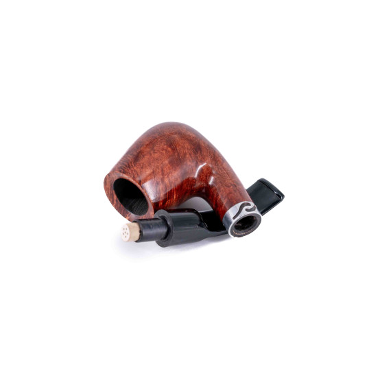 Wessex márkájú, Bent típusú, barna színű bryar pipa, hajlított, nyerges, fekete akril szárral