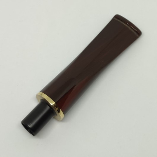 Pipacsutora, egyenes, barna színű, arany színű gyűrűvel, csurgatott akril pipa szopóka - 10