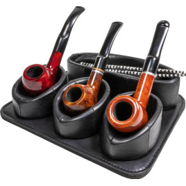 Padonio gyártmányú, fekete bőrből készült pipatartó 3 pipa részére, tároló rekesszel