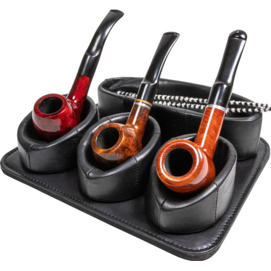 Padonio gyártmányú, fekete bőrből készült pipatartó 3 pipa részére, tároló rekesszel
