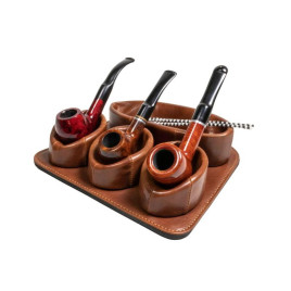 Padonio gyártmányú, barna bőrből készült pipatartó 3 pipa részére, tároló rekesszel
