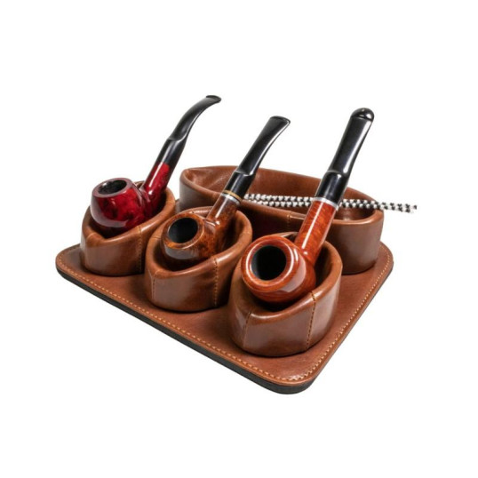 Padonio gyártmányú, barna bőrből készült pipatartó 3 pipa részére, tároló rekesszel