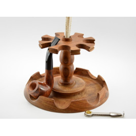 Sötétbarna szezámfa pipatartó 8 pipához – kerek, fa peremes kialakítással