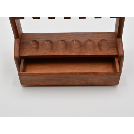 Sötétbarna szezámfa pipatartó 6 pipához – fiókkal, falra is rögzíthető - OUTLET-1