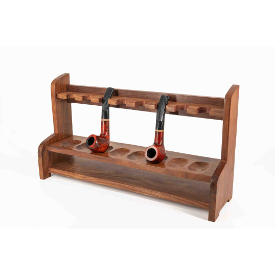 Sötétbarna szezámfa pipatartó 8 pipához – fiókkal, réz fogantyúval - OUTLET-3