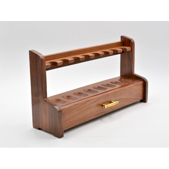 Sötétbarna szezámfa pipatartó 8 pipához – fiókkal, réz fogantyúval - OUTLET-1