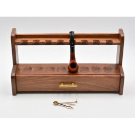 Sötétbarna szezámfa pipatartó 8 pipához – fiókkal, réz fogantyúval - OUTLET-1