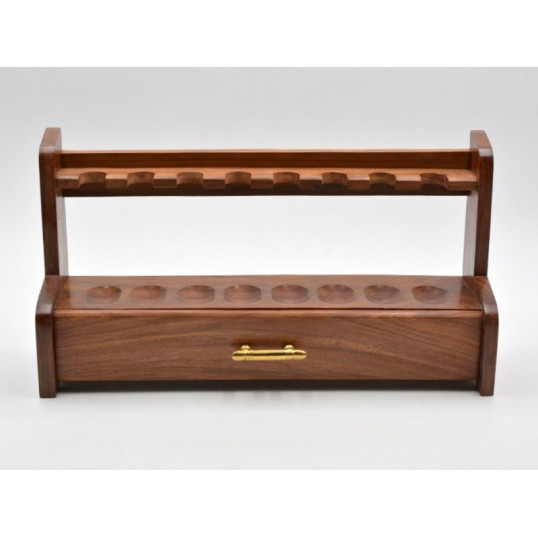 Sötétbarna szezámfa pipatartó 8 pipához – fiókkal, réz fogantyúval - OUTLET-1