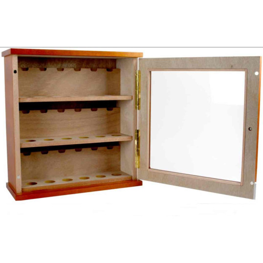 Pipaszekrény teakfából, csiszolt üveg ajtóval - 18 pipának